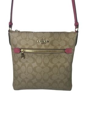 COACH C1554 - ROWAN FILE BAG IN SIGNATURE CANVAS /KHAKI/PINK CROSSBODY
